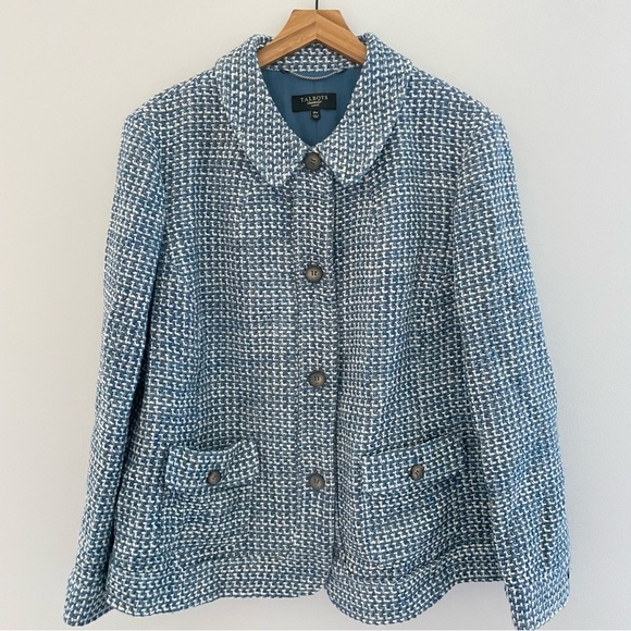Talbots Womens Blue & White Tweed Blazer Jacket Size 18W Career Capsule Wardrobe - Picture 1 of 12